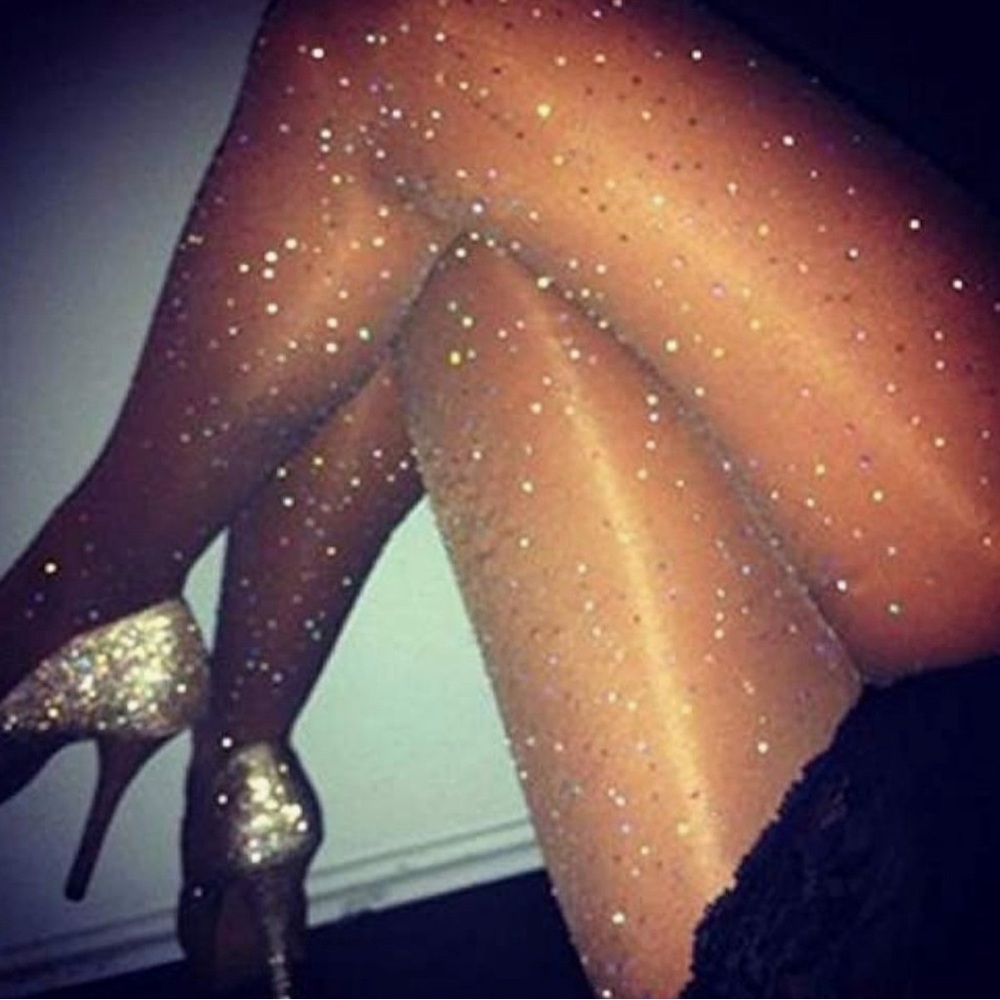 Sparkling Sheer Tights with Glitter Heels